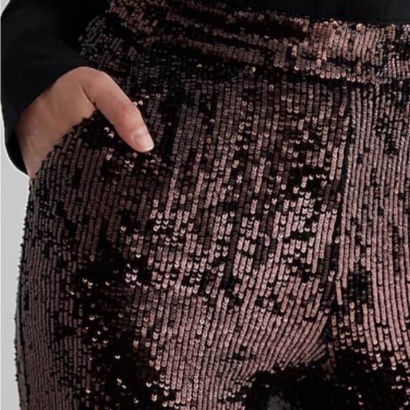 Express Sequin Wide-Leg Pants - Brown - Picture 3 of 7